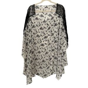 Y2K Preppy MUDD Poncho Floral Black White Cutout Sheer One Size